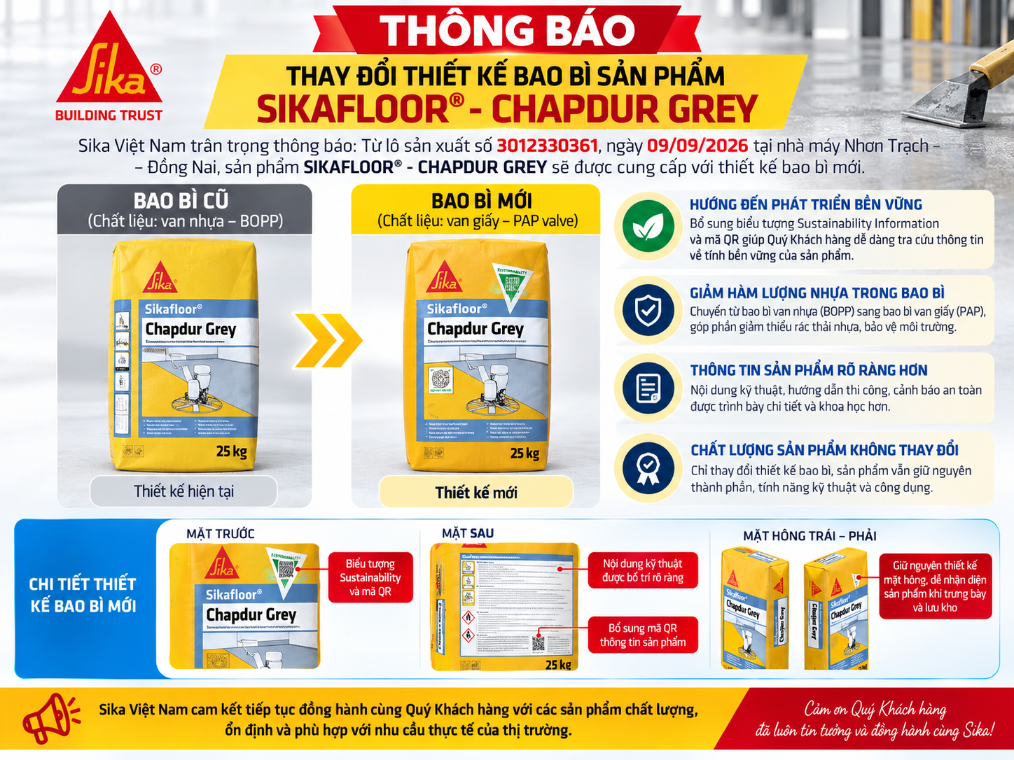 Thay đổi thiết kế bao bì Sikafloor Chapdur