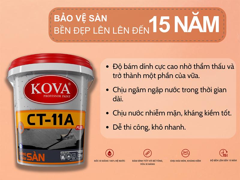 Hình ảnh minh họa quy trình thi công Chất Chống Thấm KOVA CT-11A Plus Sàn.