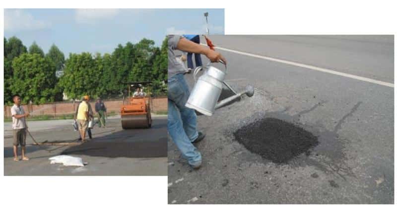 Bước 2: Tưới nước đều lên bề mặt cần thi công